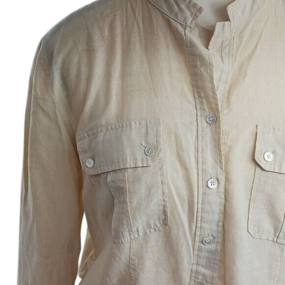 Talbots Womens 12 Beige Tunic Top 3/4 Sleeve Half Button Front Casual Blouse - Picture 3 of 8